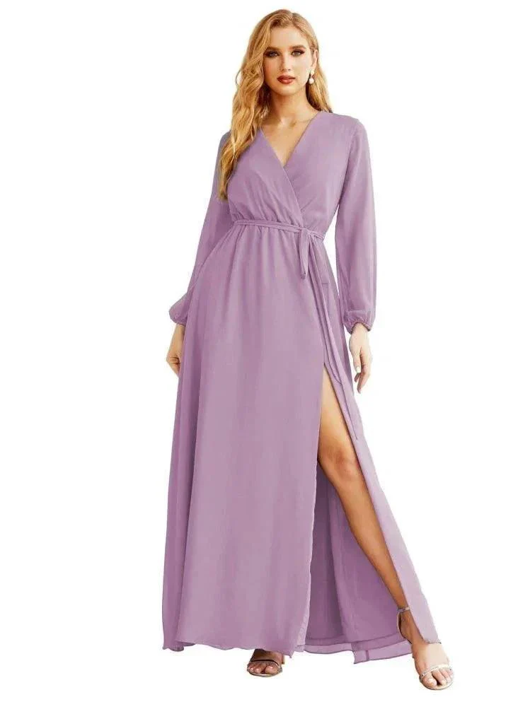 Women's Chiffon Bridesmaid Dress A line Long Sleeves Formal Evening Prom Gown for Wedding Guest SEA28032 - Image 21