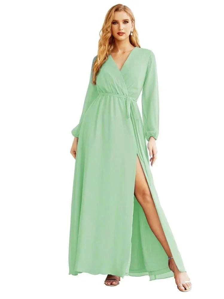 Women's Chiffon Bridesmaid Dress A line Long Sleeves Formal Evening Prom Gown for Wedding Guest SEA28032 - Image 22