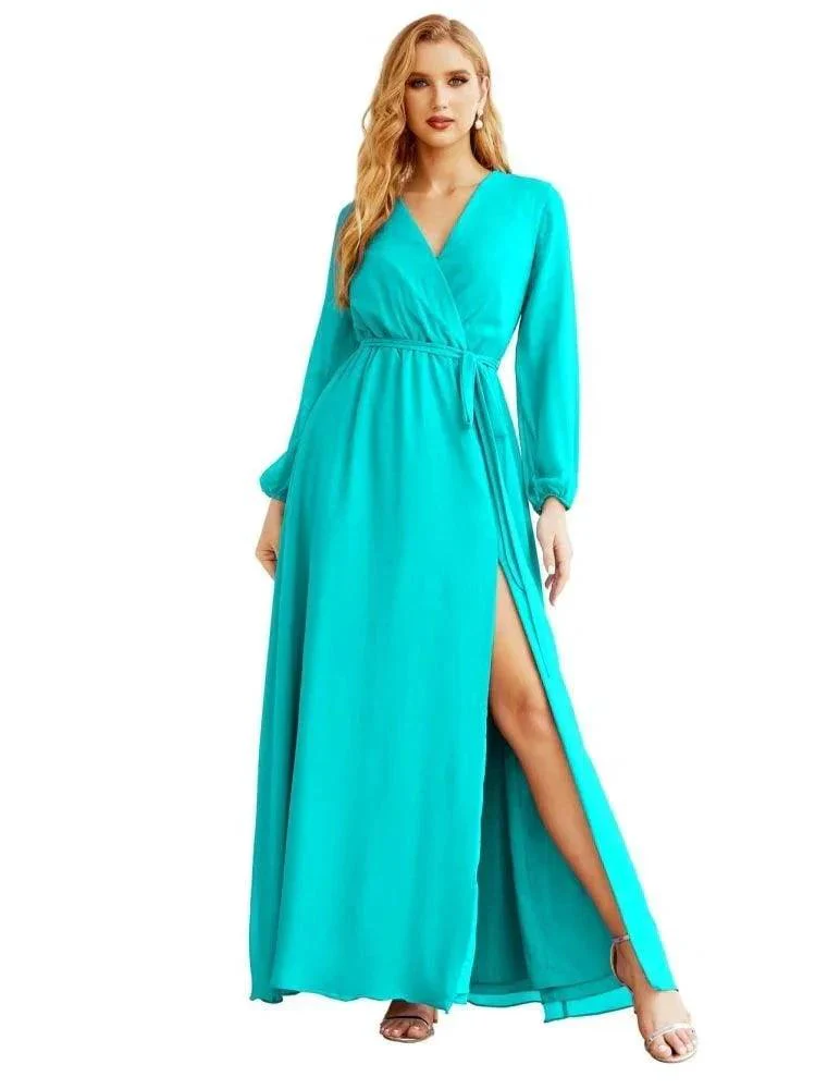 Women's Chiffon Bridesmaid Dress A line Long Sleeves Formal Evening Prom Gown for Wedding Guest SEA28032 - Image 23