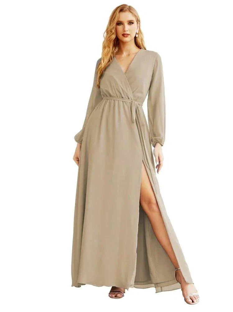 Women's Chiffon Bridesmaid Dress A line Long Sleeves Formal Evening Prom Gown for Wedding Guest SEA28032 - Image 24