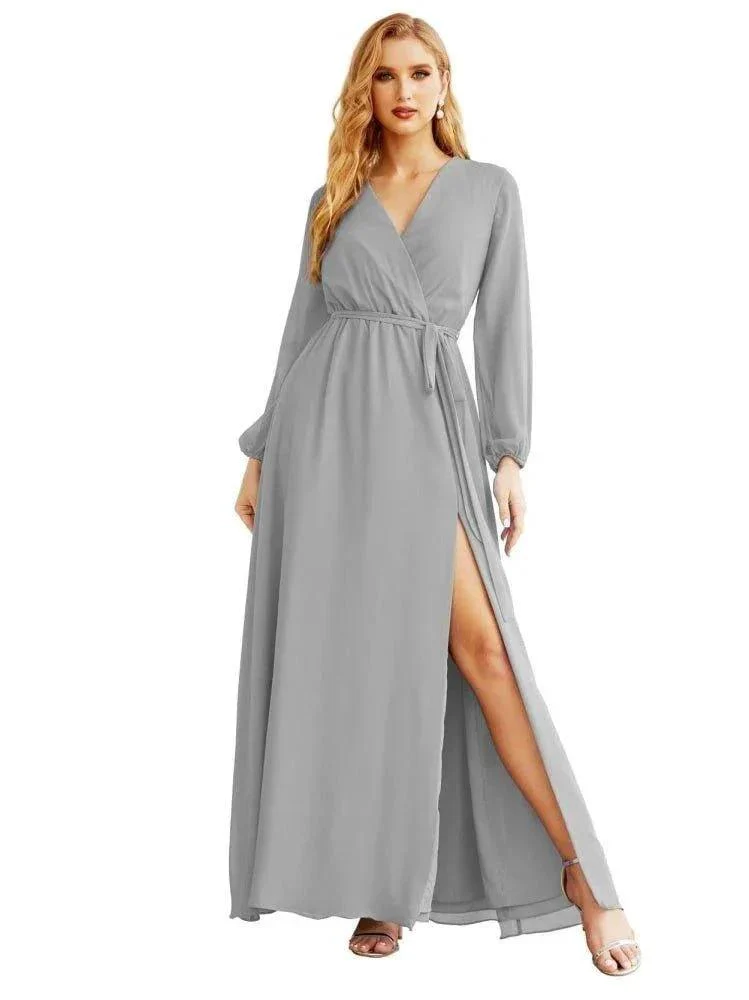 Women's Chiffon Bridesmaid Dress A line Long Sleeves Formal Evening Prom Gown for Wedding Guest SEA28032 - Image 25