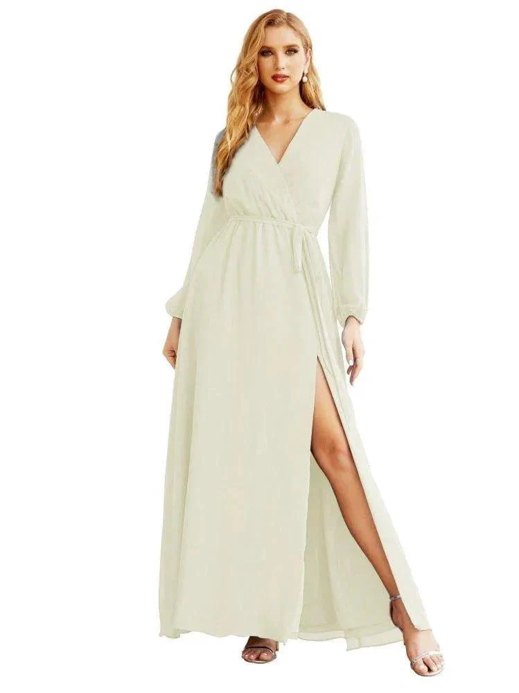 Women's Chiffon Bridesmaid Dress A line Long Sleeves Formal Evening Prom Gown for Wedding Guest SEA28032 - Image 26