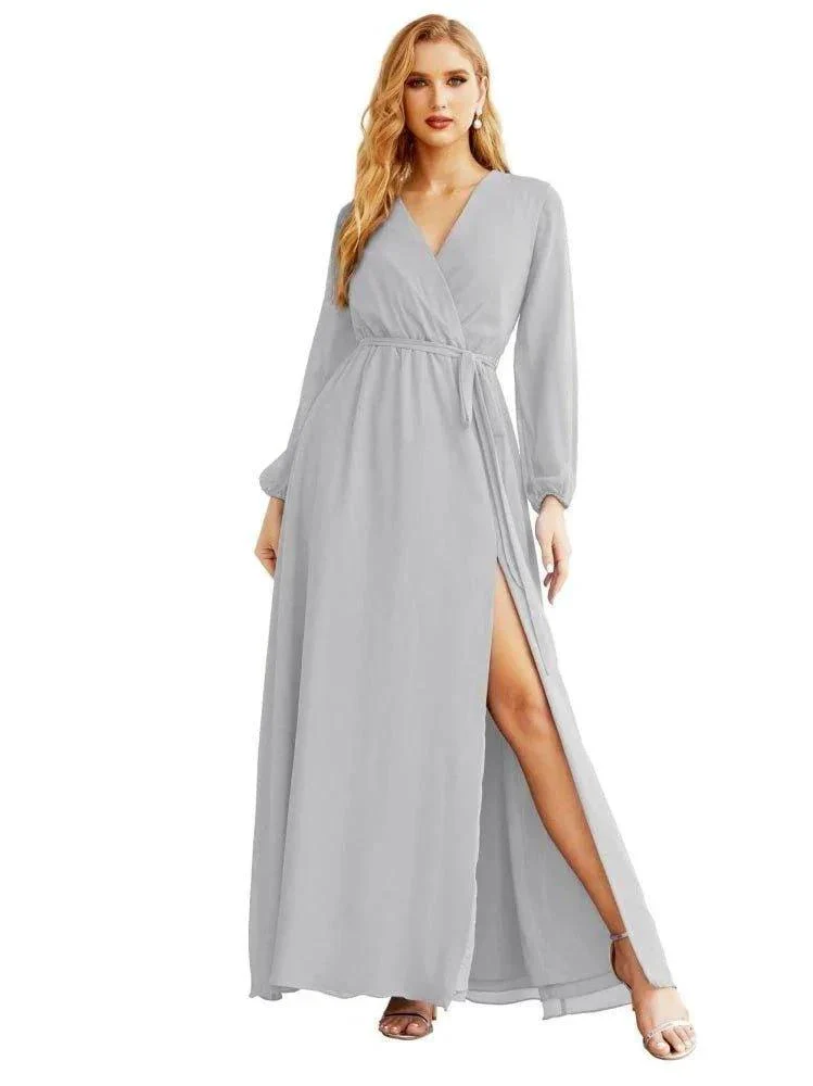 Women's Chiffon Bridesmaid Dress A line Long Sleeves Formal Evening Prom Gown for Wedding Guest SEA28032 - Image 27