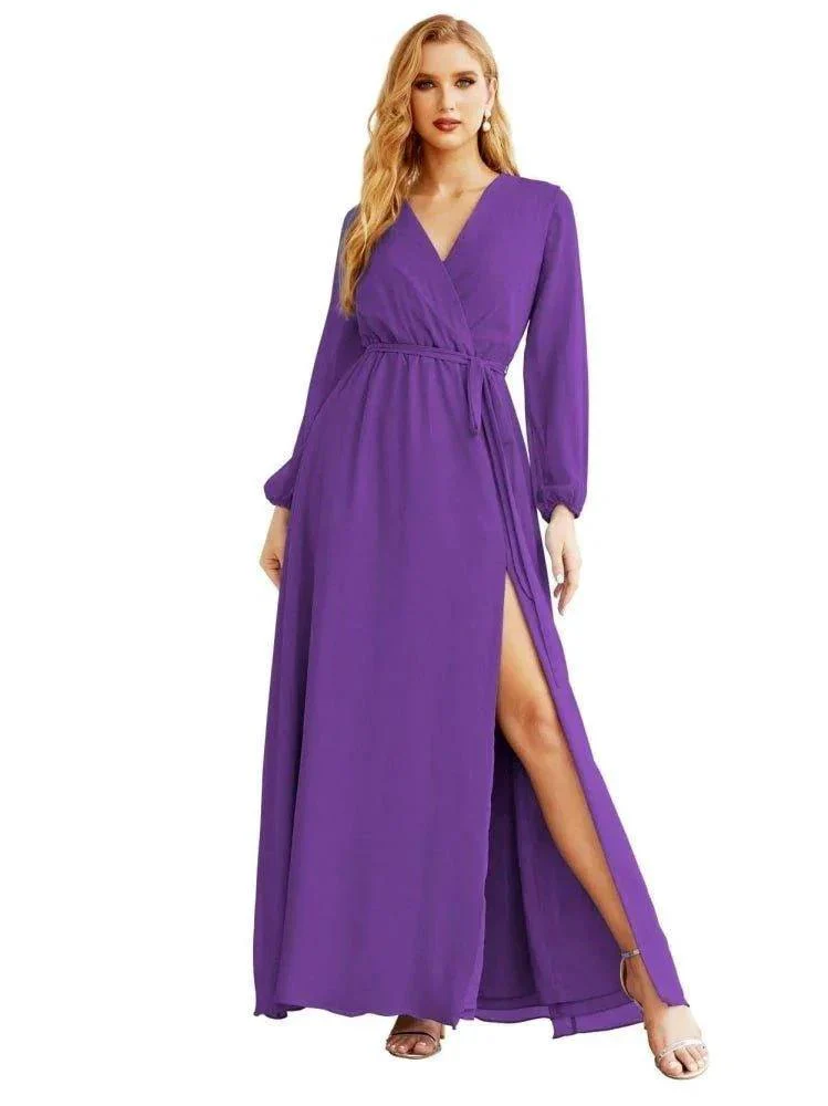 Women's Chiffon Bridesmaid Dress A line Long Sleeves Formal Evening Prom Gown for Wedding Guest SEA28032 - Image 28
