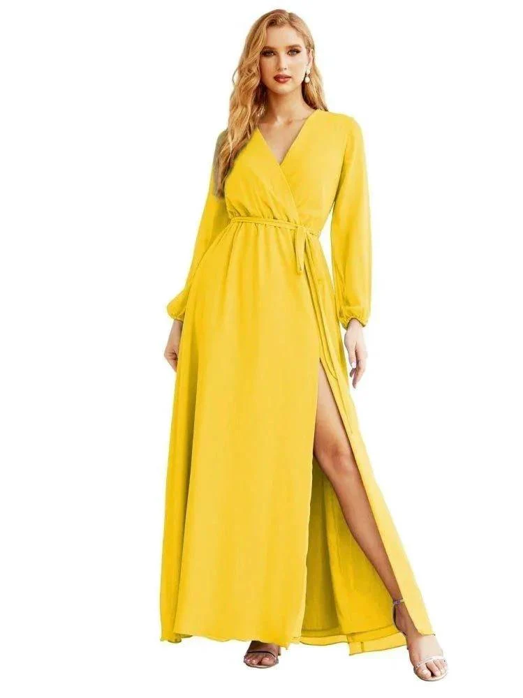 Women's Chiffon Bridesmaid Dress A line Long Sleeves Formal Evening Prom Gown for Wedding Guest SEA28032 - Image 33
