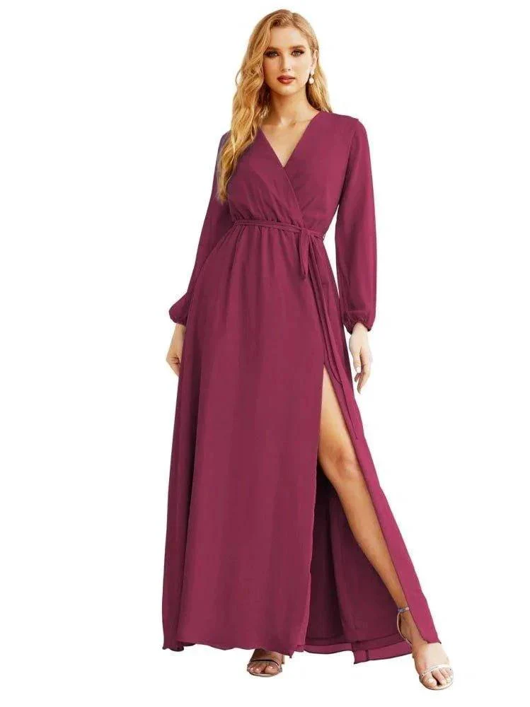 Women's Chiffon Bridesmaid Dress A line Long Sleeves Formal Evening Prom Gown for Wedding Guest SEA28032 - Image 34
