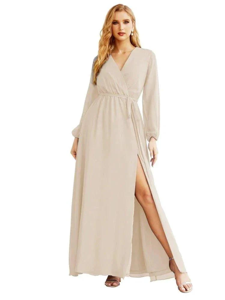 Women's Chiffon Bridesmaid Dress A line Long Sleeves Formal Evening Prom Gown for Wedding Guest SEA28032 - Image 35
