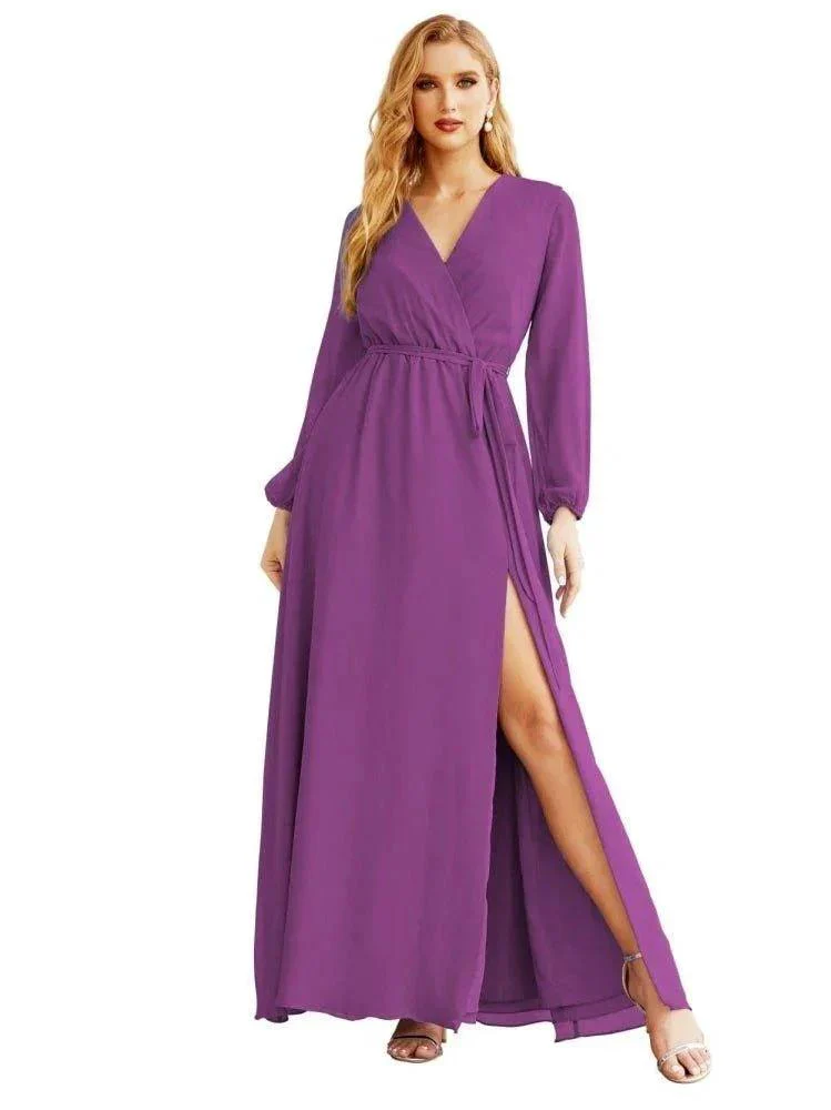Women's Chiffon Bridesmaid Dress A line Long Sleeves Formal Evening Prom Gown for Wedding Guest SEA28032 - Image 36