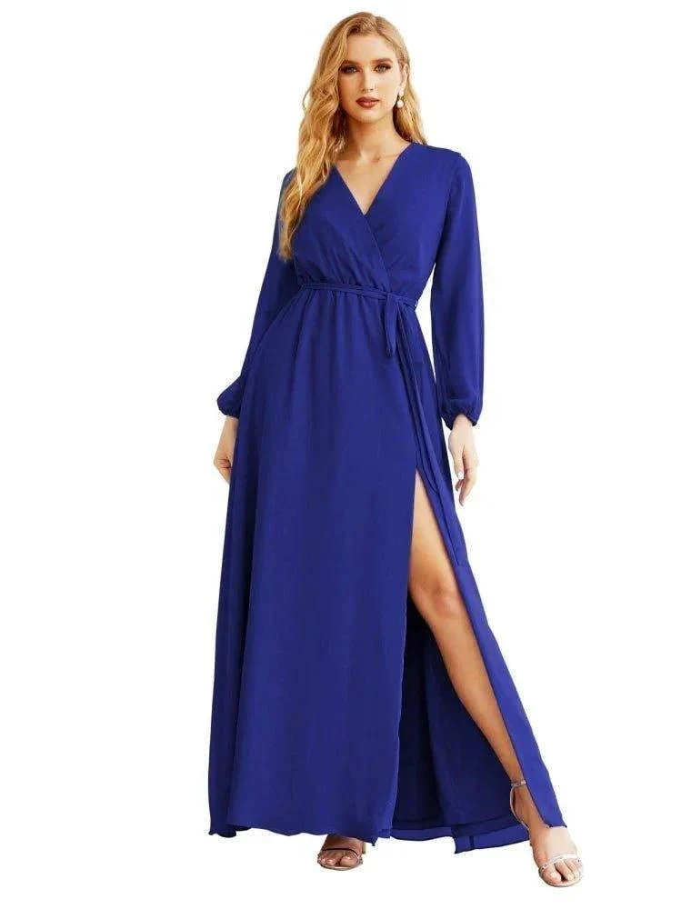 Women's Chiffon Bridesmaid Dress A line Long Sleeves Formal Evening Prom Gown for Wedding Guest SEA28032 - Image 37