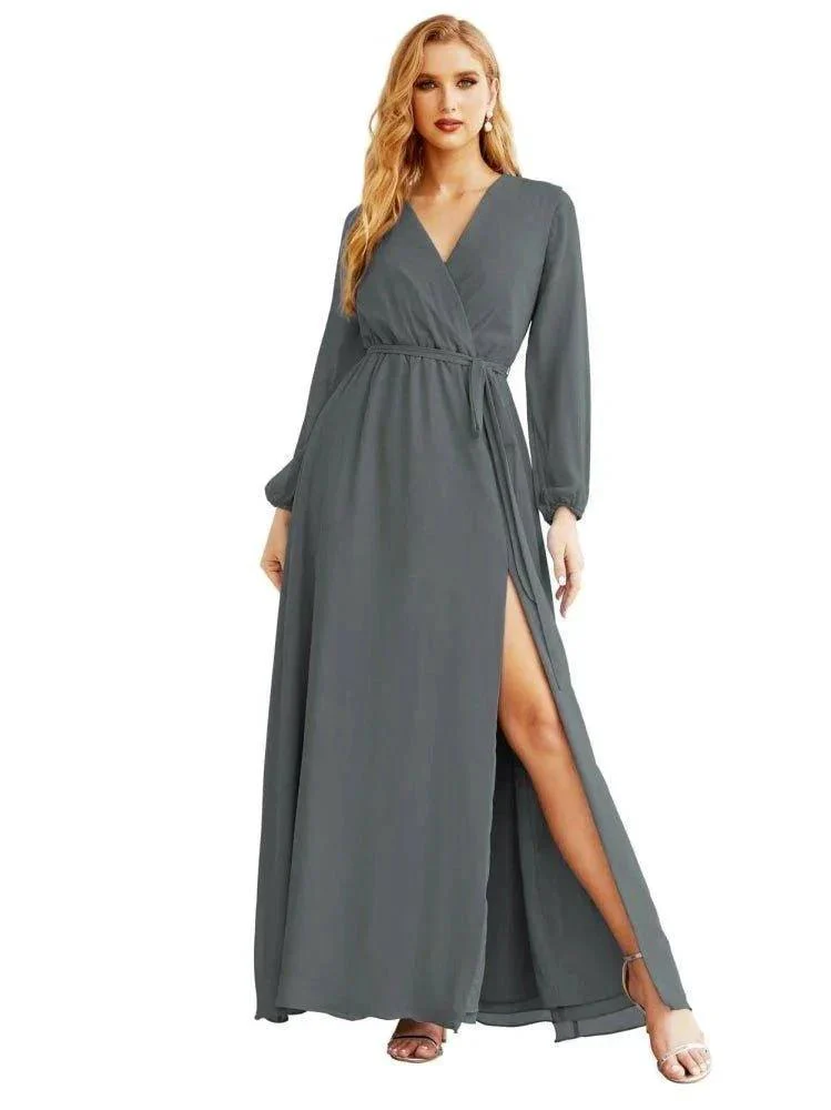 Women's Chiffon Bridesmaid Dress A line Long Sleeves Formal Evening Prom Gown for Wedding Guest SEA28032 - Image 38