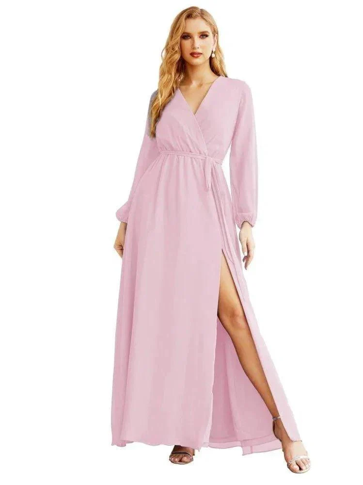 Women's Chiffon Bridesmaid Dress A line Long Sleeves Formal Evening Prom Gown for Wedding Guest SEA28032 - Image 39