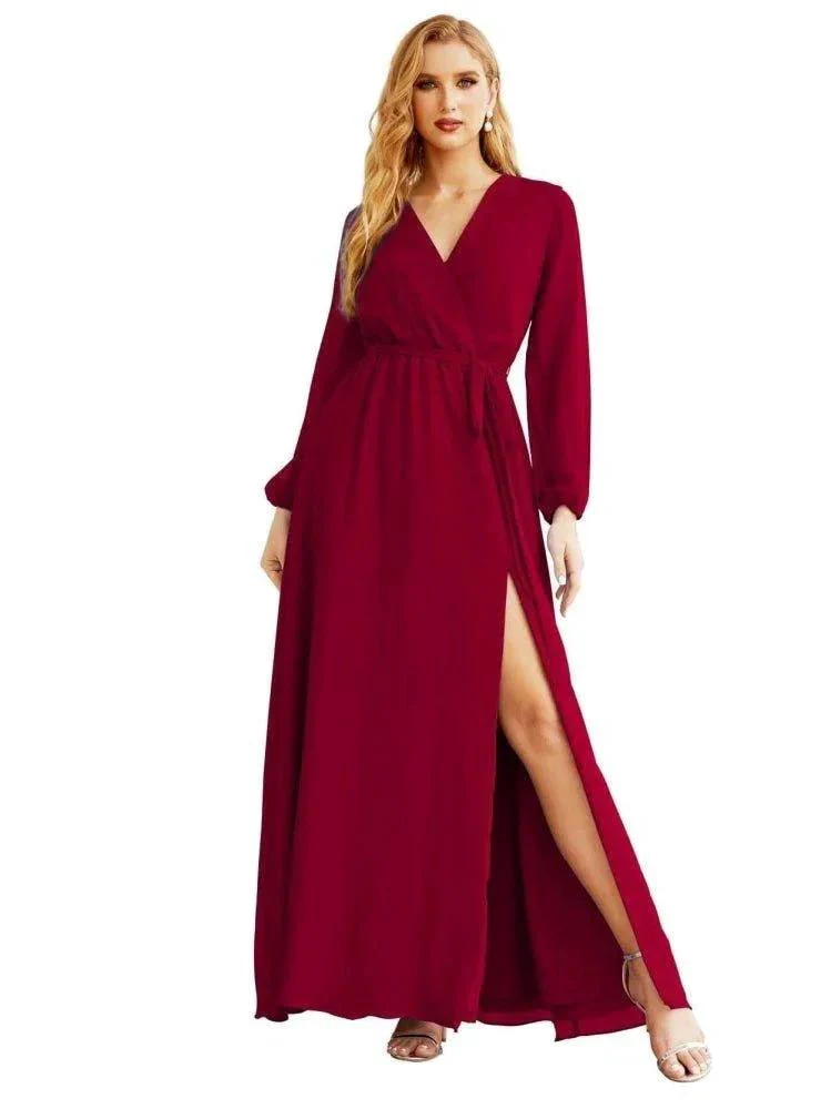 Women's Chiffon Bridesmaid Dress A line Long Sleeves Formal Evening Prom Gown for Wedding Guest SEA28032 - Image 41