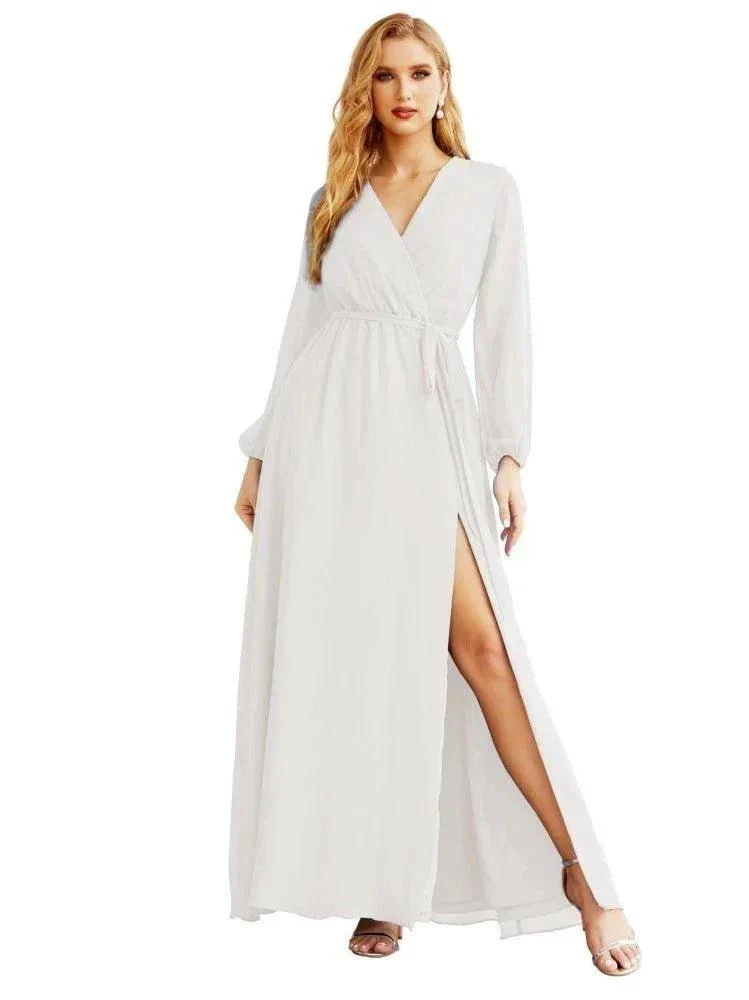Women's Chiffon Bridesmaid Dress A line Long Sleeves Formal Evening Prom Gown for Wedding Guest SEA28032 - Image 42