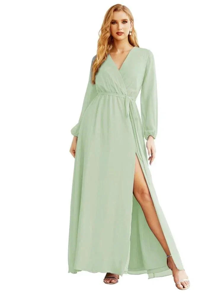 Women's Chiffon Bridesmaid Dress A line Long Sleeves Formal Evening Prom Gown for Wedding Guest SEA28032 - Image 5