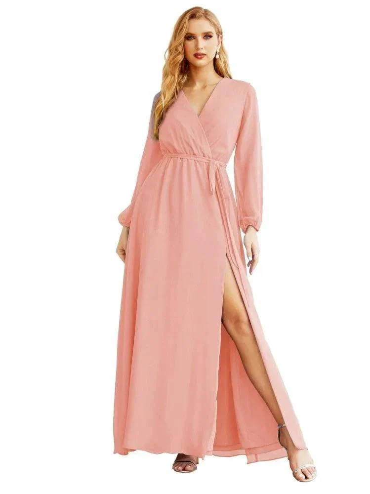 Women's Chiffon Bridesmaid Dress A line Long Sleeves Formal Evening Prom Gown for Wedding Guest SEA28032 - Image 6