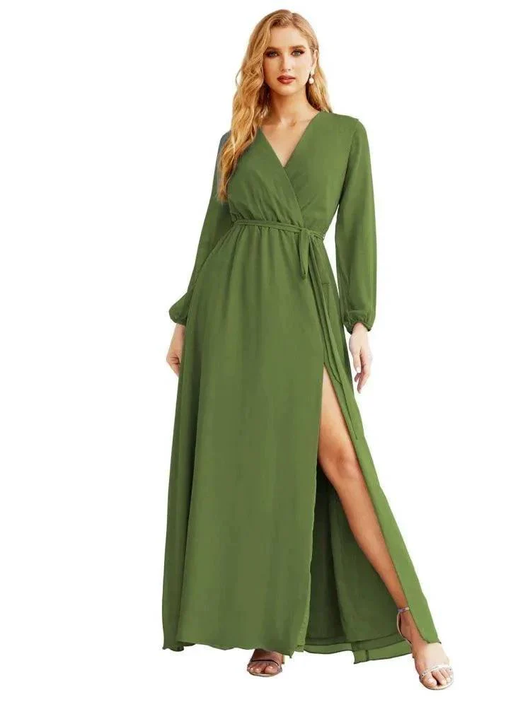 Women's Chiffon Bridesmaid Dress A line Long Sleeves Formal Evening Prom Gown for Wedding Guest SEA28032 - Image 7
