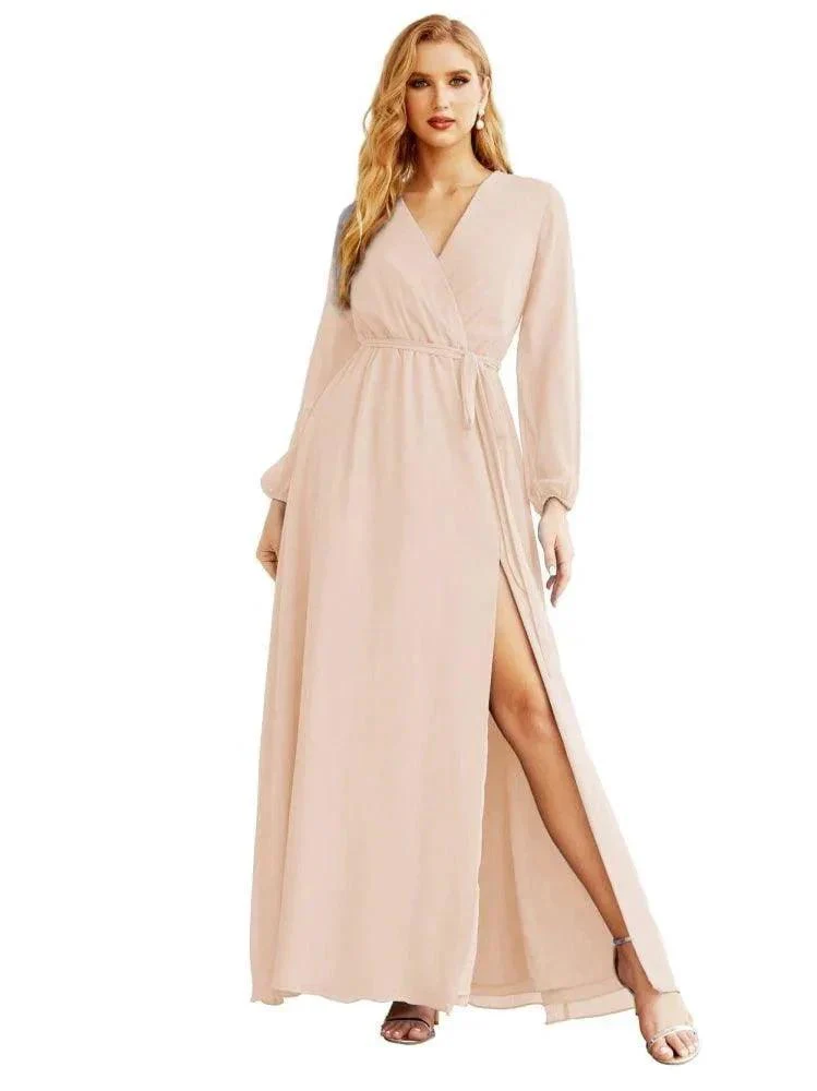 Women's Chiffon Bridesmaid Dress A line Long Sleeves Formal Evening Prom Gown for Wedding Guest SEA28032 - Image 8