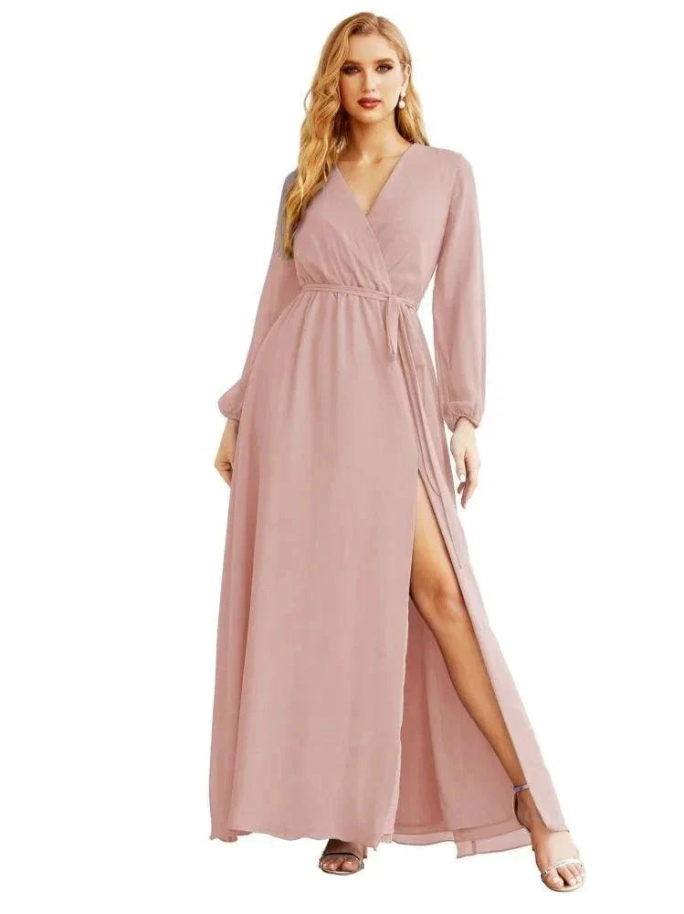 Women's Chiffon Bridesmaid Dress A line Long Sleeves Formal Evening Prom Gown for Wedding Guest SEA28032 - Image 9