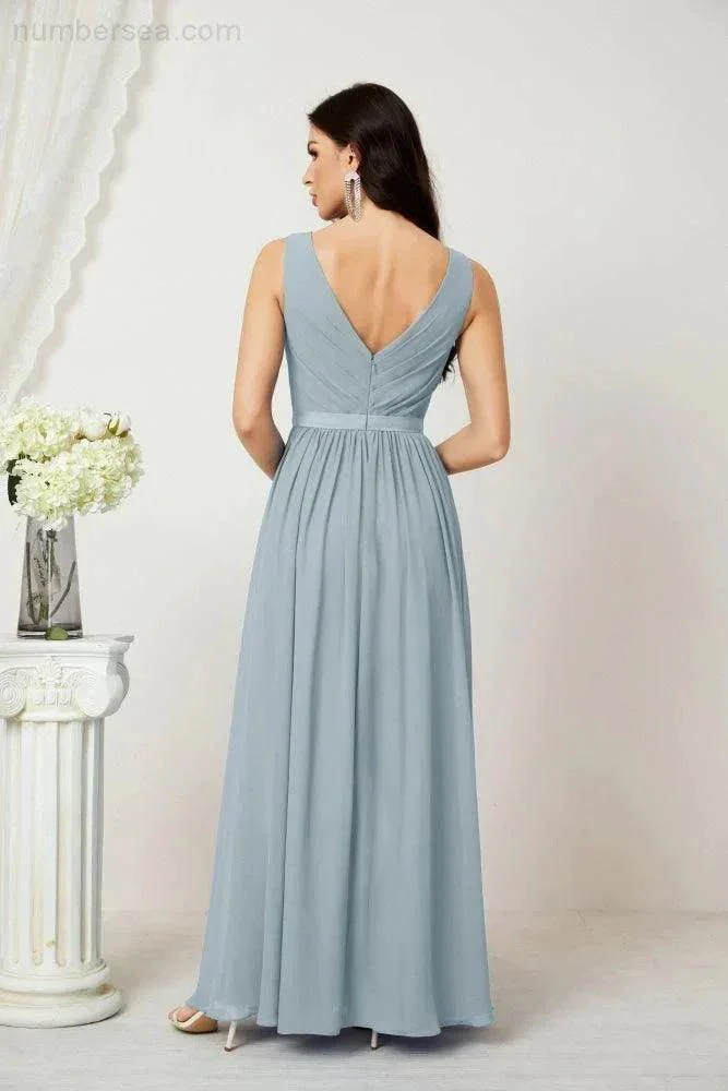 Women's Chiffon Long Bridesmaid Dresses A line Sleeveless Formal Prom Gown for Evening Party Homecoming Dresses 2808 - Image 100