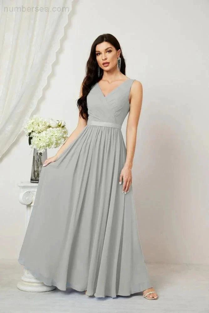 Women's Chiffon Long Bridesmaid Dresses A line Sleeveless Formal Prom Gown for Evening Party Homecoming Dresses 2808 - Image 107