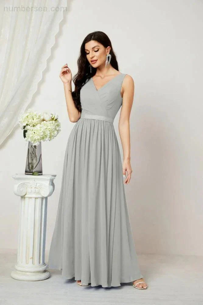 Women's Chiffon Long Bridesmaid Dresses A line Sleeveless Formal Prom Gown for Evening Party Homecoming Dresses 2808 - Image 108
