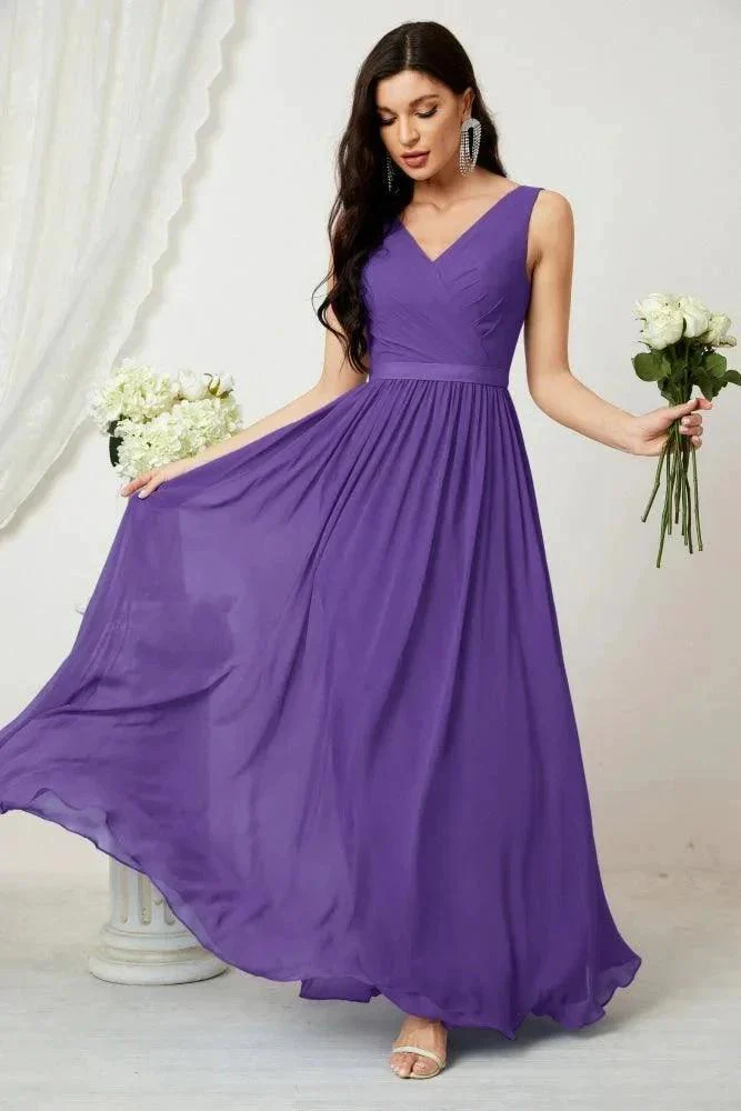 Women's Chiffon Long Bridesmaid Dresses A line Sleeveless Formal Prom Gown for Evening Party Homecoming Dresses 2808 - Image 109