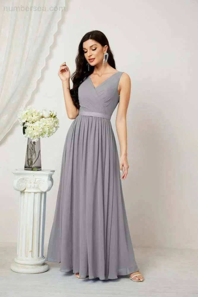 Women's Chiffon Long Bridesmaid Dresses A line Sleeveless Formal Prom Gown for Evening Party Homecoming Dresses 2808 - Image 11