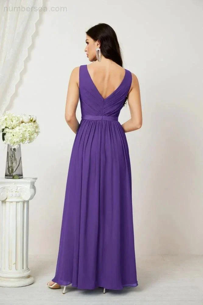 Women's Chiffon Long Bridesmaid Dresses A line Sleeveless Formal Prom Gown for Evening Party Homecoming Dresses 2808 - Image 110