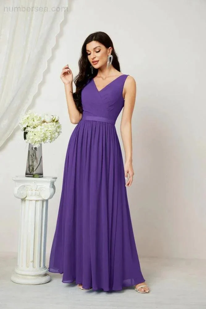 Women's Chiffon Long Bridesmaid Dresses A line Sleeveless Formal Prom Gown for Evening Party Homecoming Dresses 2808 - Image 112