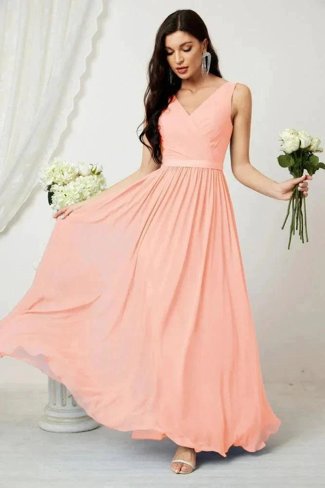 Women's Chiffon Long Bridesmaid Dresses A line Sleeveless Formal Prom Gown for Evening Party Homecoming Dresses 2808 - Image 113