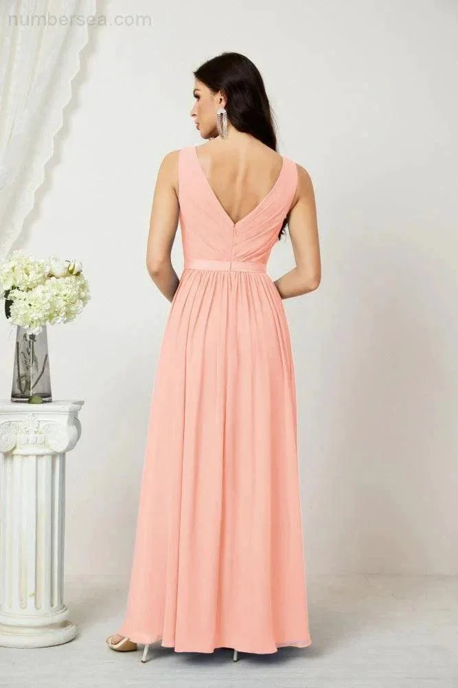 Women's Chiffon Long Bridesmaid Dresses A line Sleeveless Formal Prom Gown for Evening Party Homecoming Dresses 2808 - Image 114