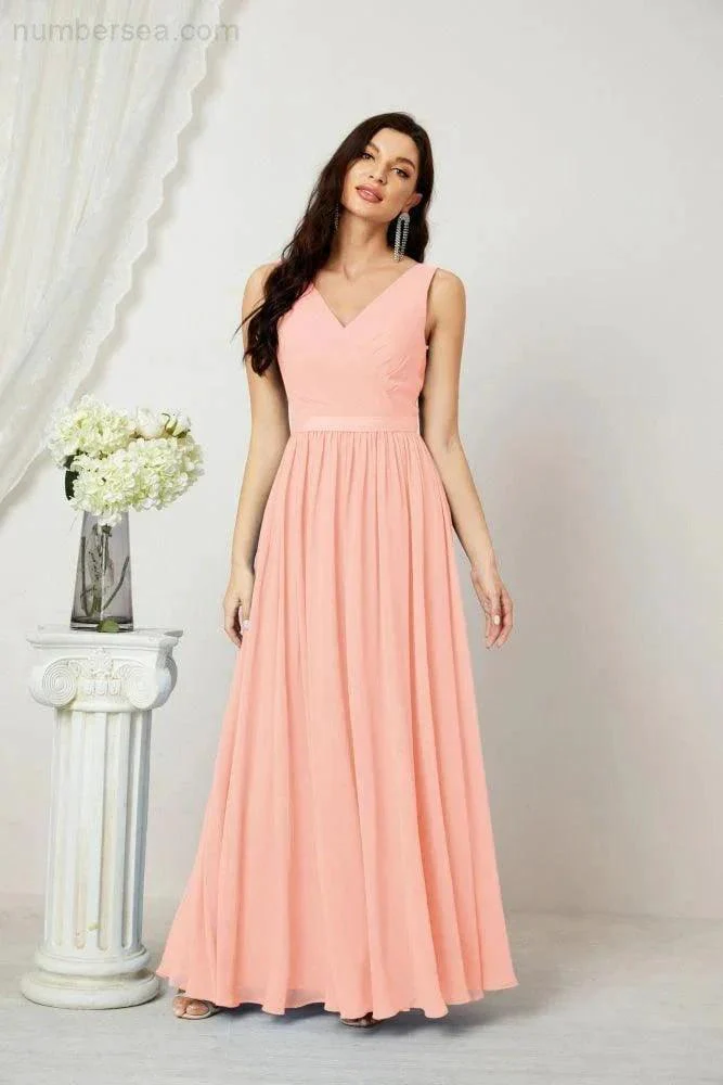 Women's Chiffon Long Bridesmaid Dresses A line Sleeveless Formal Prom Gown for Evening Party Homecoming Dresses 2808 - Image 115