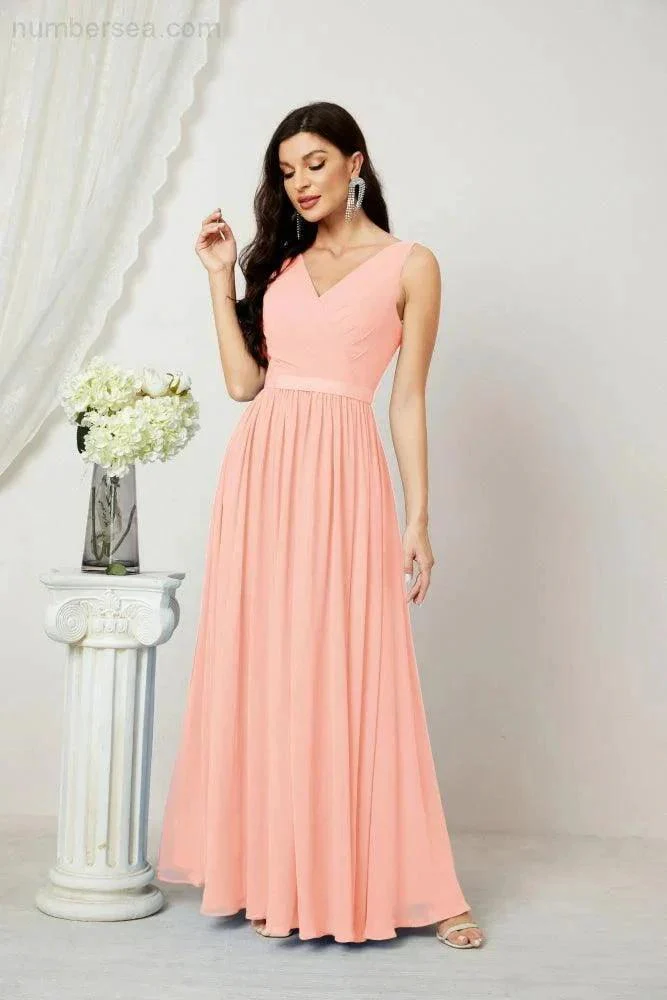 Women's Chiffon Long Bridesmaid Dresses A line Sleeveless Formal Prom Gown for Evening Party Homecoming Dresses 2808 - Image 116