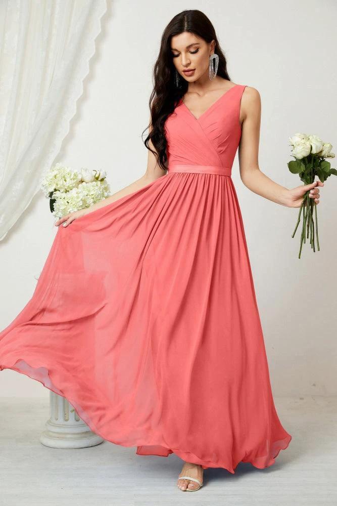 Women's Chiffon Long Bridesmaid Dresses A line Sleeveless Formal Prom Gown for Evening Party Homecoming Dresses 2808 - Image 117