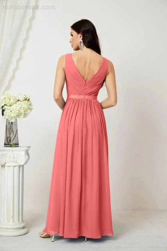 Women's Chiffon Long Bridesmaid Dresses A line Sleeveless Formal Prom Gown for Evening Party Homecoming Dresses 2808 - Image 118