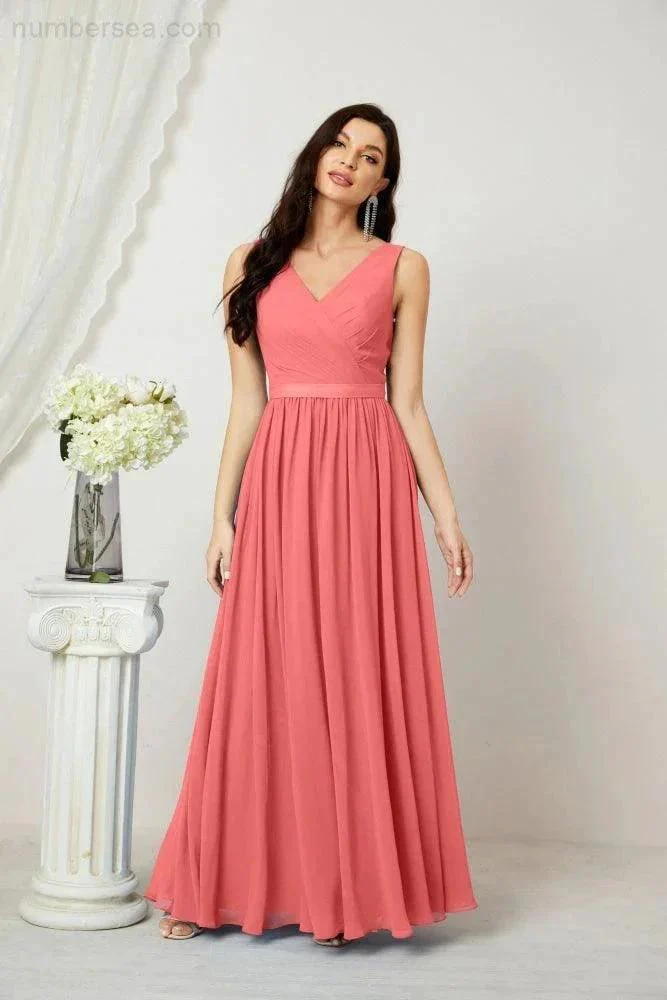 Women's Chiffon Long Bridesmaid Dresses A line Sleeveless Formal Prom Gown for Evening Party Homecoming Dresses 2808 - Image 119