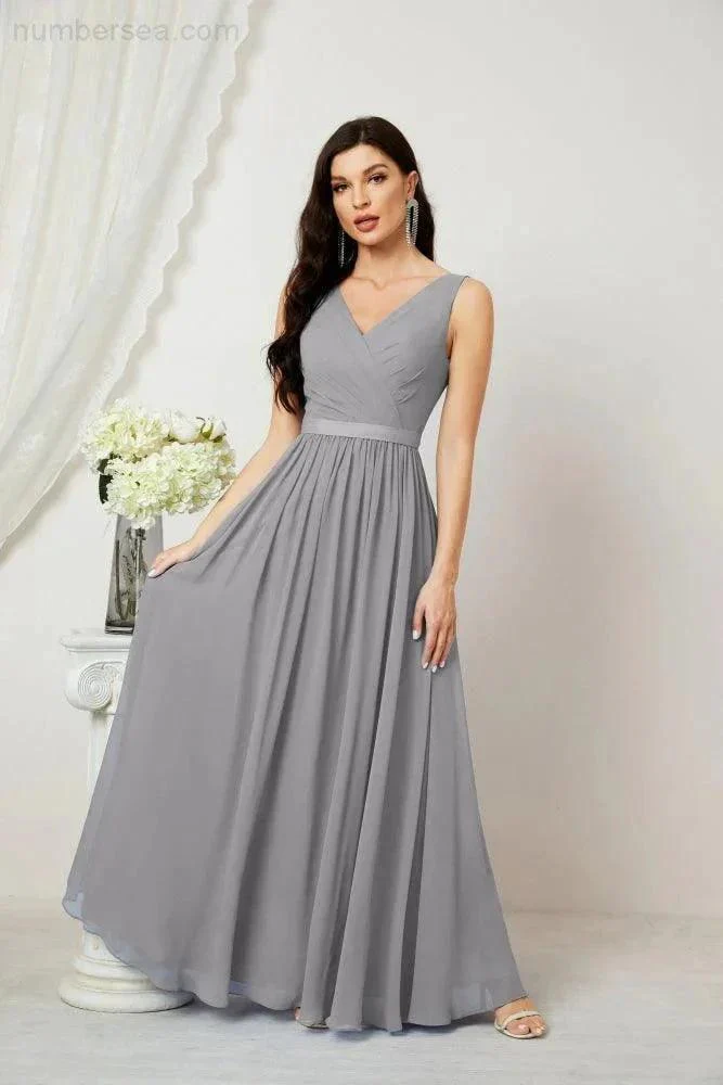 Women's Chiffon Long Bridesmaid Dresses A line Sleeveless Formal Prom Gown for Evening Party Homecoming Dresses 2808 - Image 12