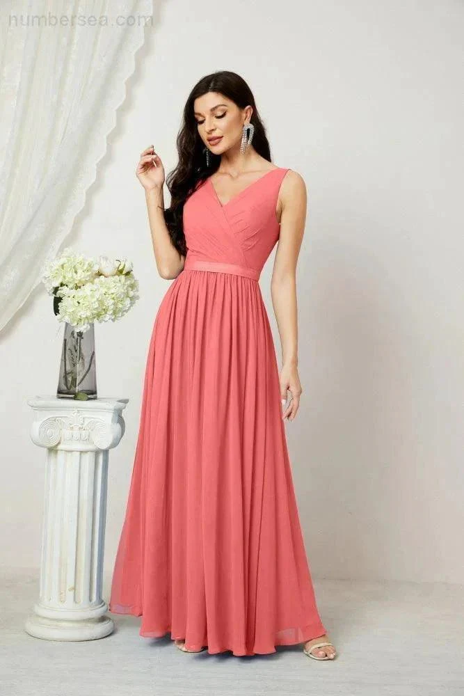 Women's Chiffon Long Bridesmaid Dresses A line Sleeveless Formal Prom Gown for Evening Party Homecoming Dresses 2808 - Image 120
