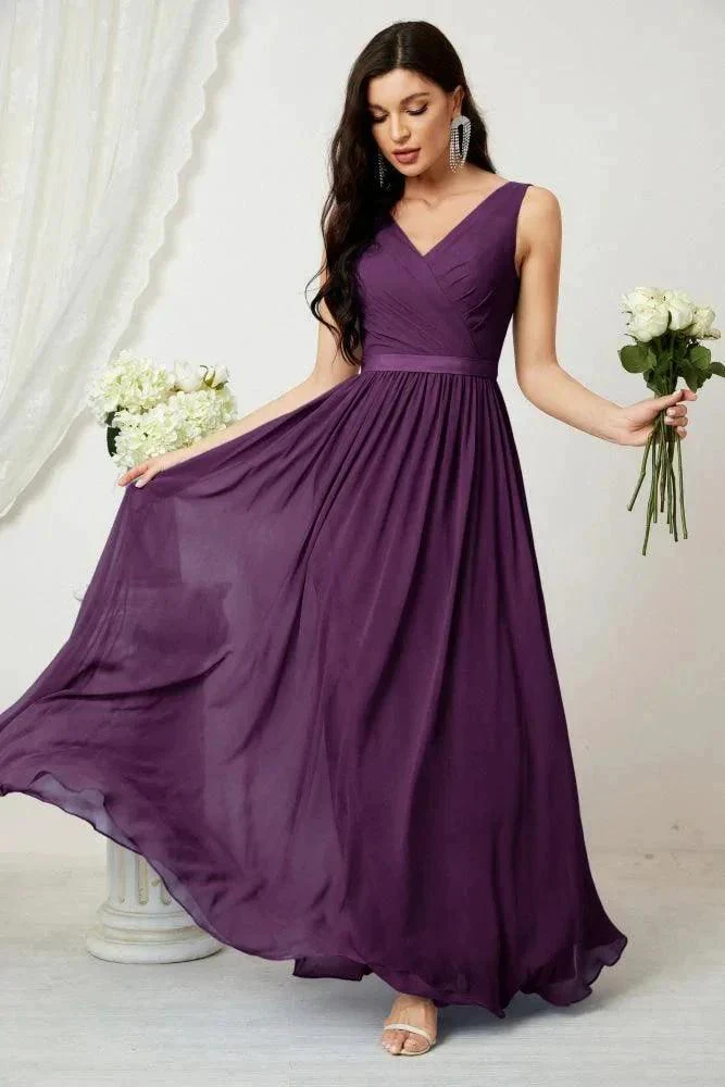 Women's Chiffon Long Bridesmaid Dresses A line Sleeveless Formal Prom Gown for Evening Party Homecoming Dresses 2808 - Image 121