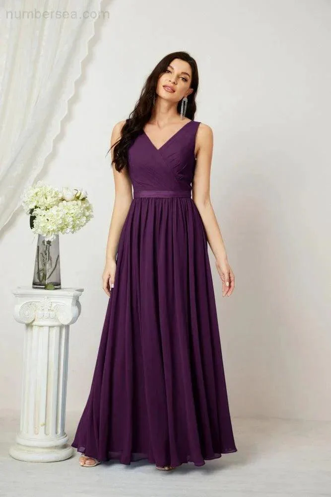 Women's Chiffon Long Bridesmaid Dresses A line Sleeveless Formal Prom Gown for Evening Party Homecoming Dresses 2808 - Image 123