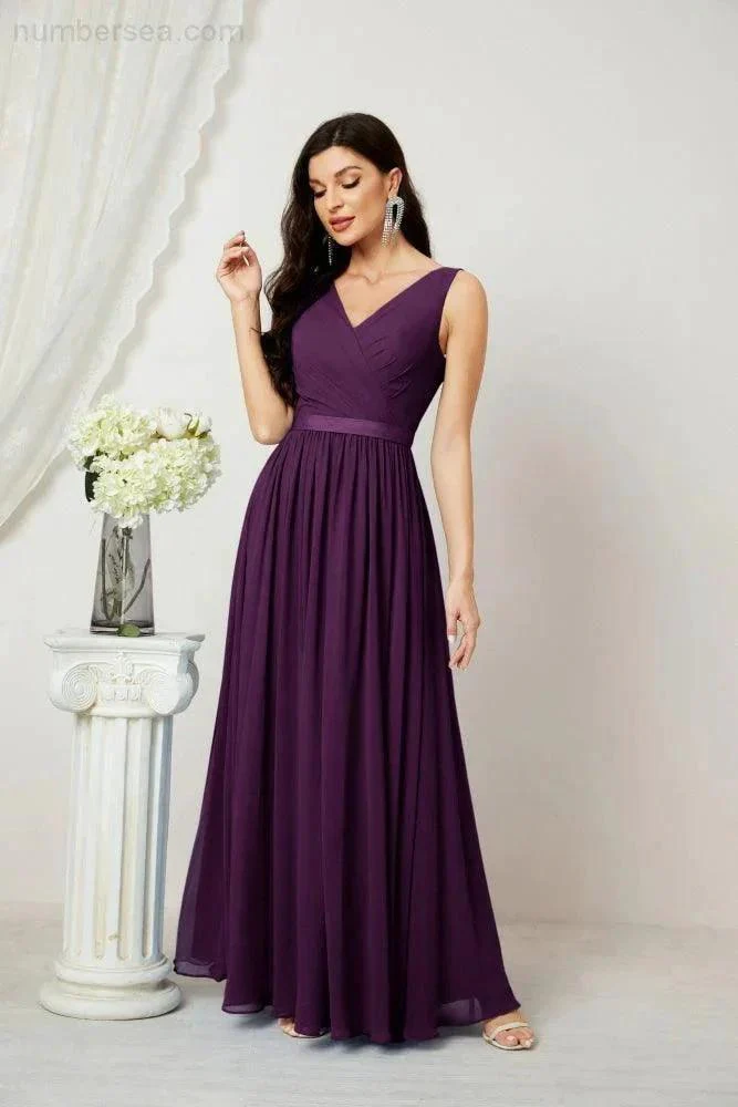 Women's Chiffon Long Bridesmaid Dresses A line Sleeveless Formal Prom Gown for Evening Party Homecoming Dresses 2808 - Image 124