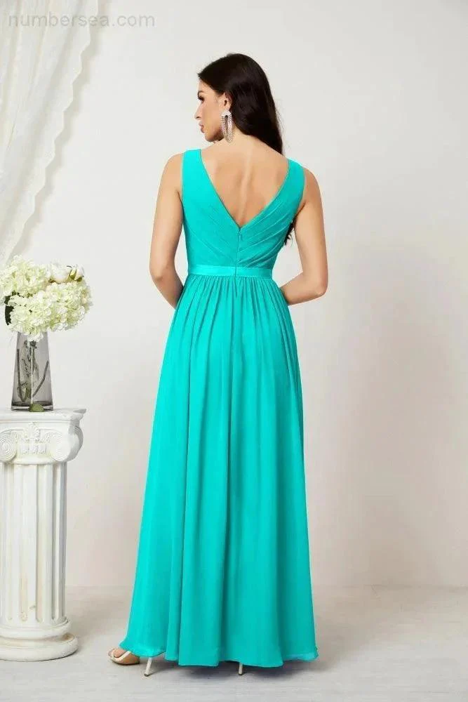 Women's Chiffon Long Bridesmaid Dresses A line Sleeveless Formal Prom Gown for Evening Party Homecoming Dresses 2808 - Image 126