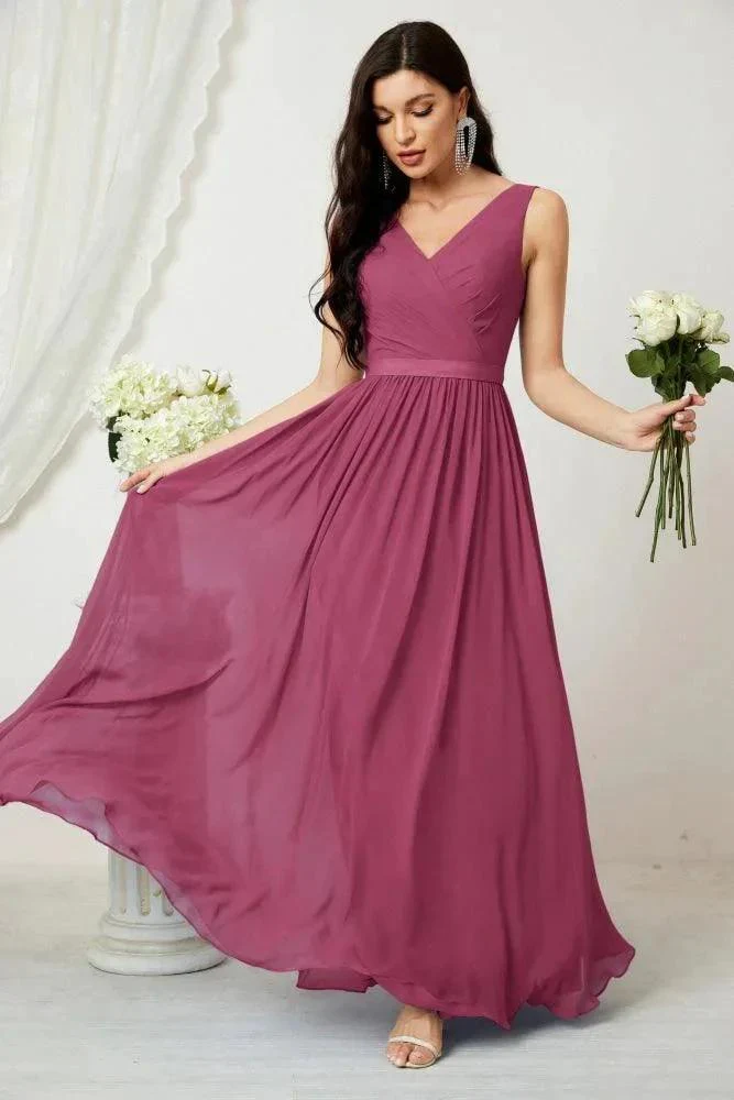Women's Chiffon Long Bridesmaid Dresses A line Sleeveless Formal Prom Gown for Evening Party Homecoming Dresses 2808 - Image 133