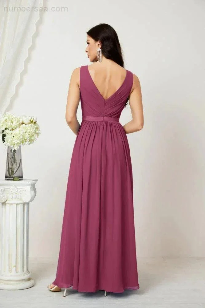 Women's Chiffon Long Bridesmaid Dresses A line Sleeveless Formal Prom Gown for Evening Party Homecoming Dresses 2808 - Image 134