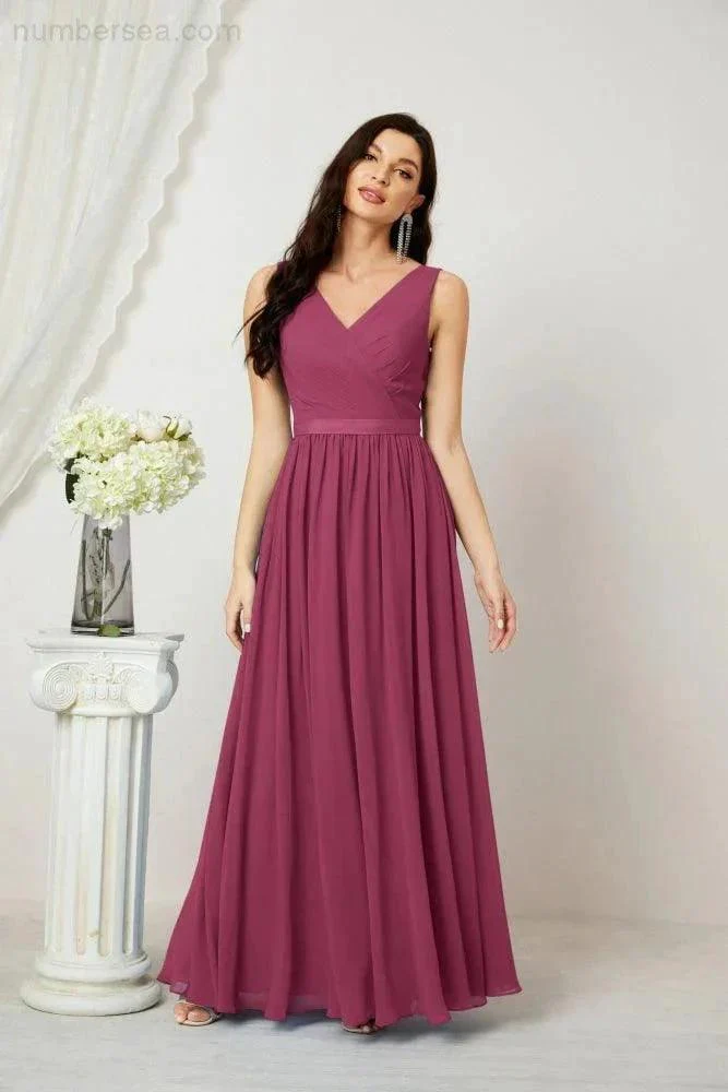 Women's Chiffon Long Bridesmaid Dresses A line Sleeveless Formal Prom Gown for Evening Party Homecoming Dresses 2808 - Image 135