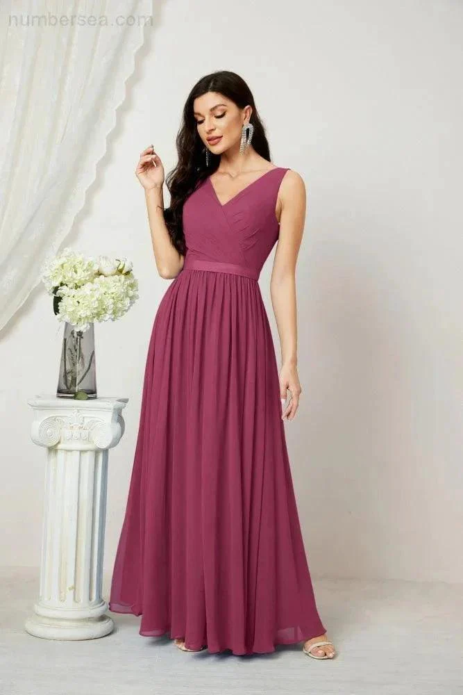 Women's Chiffon Long Bridesmaid Dresses A line Sleeveless Formal Prom Gown for Evening Party Homecoming Dresses 2808 - Image 136