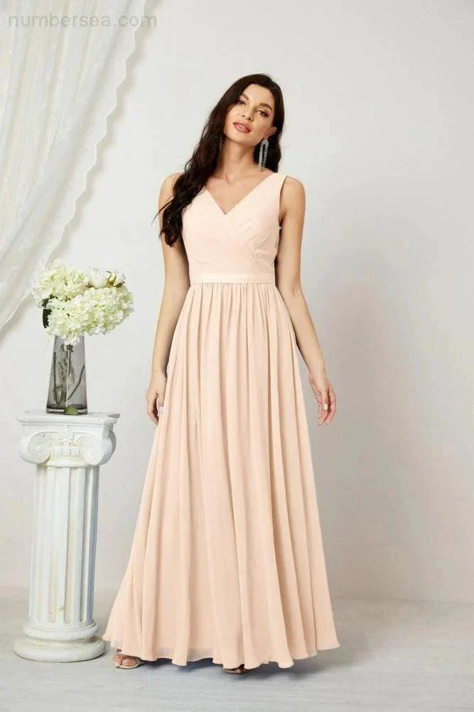 Women's Chiffon Long Bridesmaid Dresses A line Sleeveless Formal Prom Gown for Evening Party Homecoming Dresses 2808 - Image 139