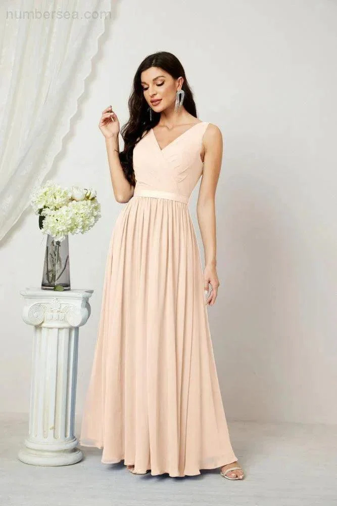 Women's Chiffon Long Bridesmaid Dresses A line Sleeveless Formal Prom Gown for Evening Party Homecoming Dresses 2808 - Image 140