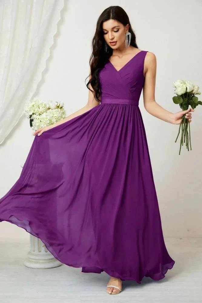 Women's Chiffon Long Bridesmaid Dresses A line Sleeveless Formal Prom Gown for Evening Party Homecoming Dresses 2808 - Image 141