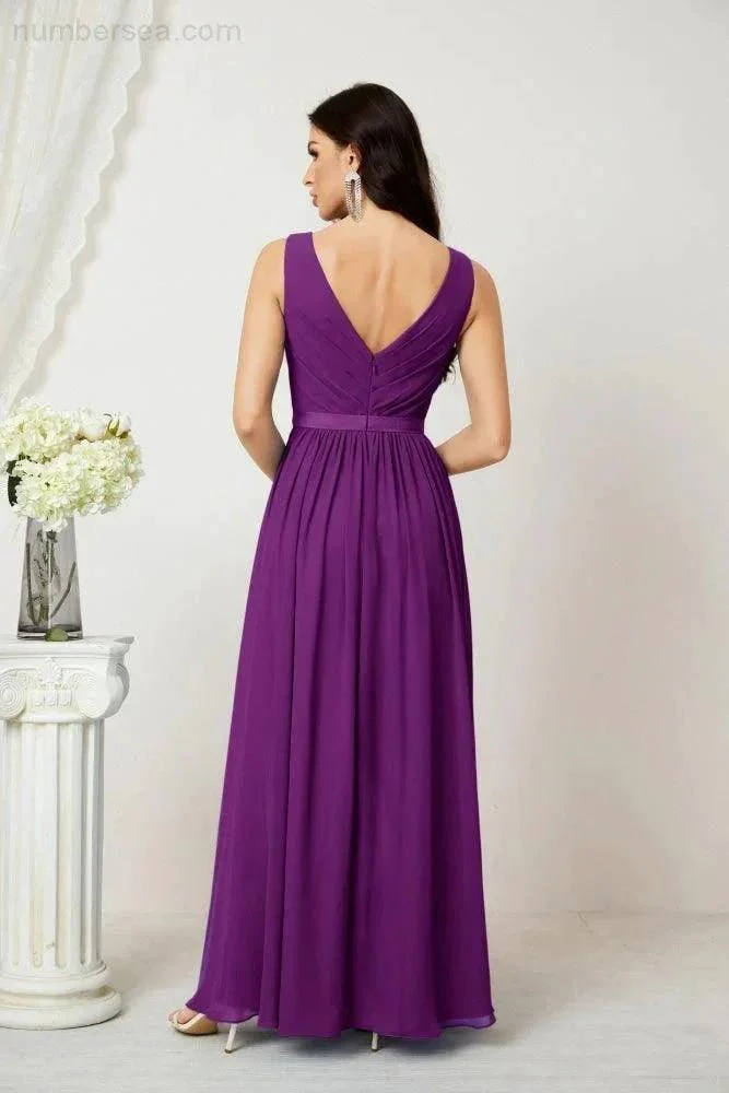 Women's Chiffon Long Bridesmaid Dresses A line Sleeveless Formal Prom Gown for Evening Party Homecoming Dresses 2808 - Image 142